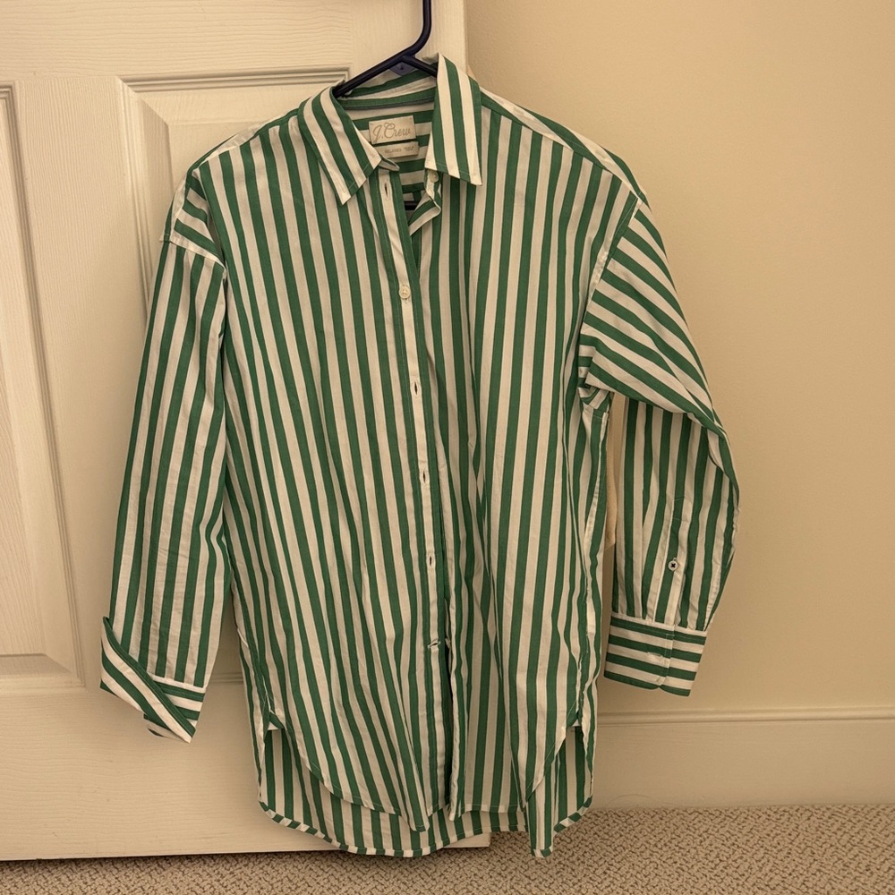 Green & White Striped Button-Up Shirt j.crew